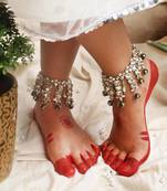 Kundan & beads adjustable anklet - set of 2 pieces