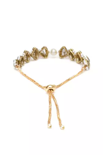 Golden triangle kundan & white pearl adjustable bracelet