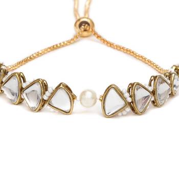 Golden triangle kundan & white pearl adjustable bracelet 4