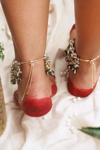 Kundan & beads adjustable anklet - set of 2 pieces