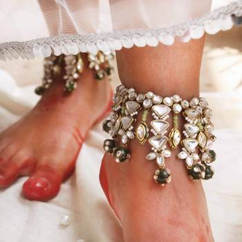 Kundan & beads adjustable anklet - set of 2 pieces 4