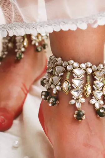 Kundan & beads adjustable anklet - set of 2 pieces