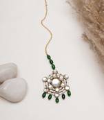 Pearl and kundan green stone maangtikka