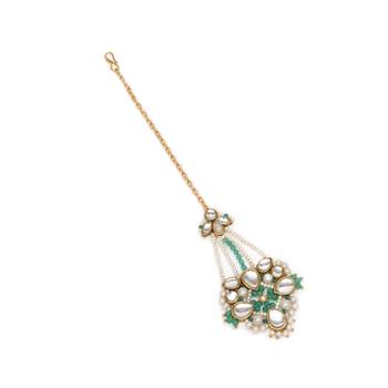White pearl green beads maangtikka 3