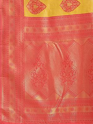 yellow & red banarasi Silk blend woven zari work tassel saree 5