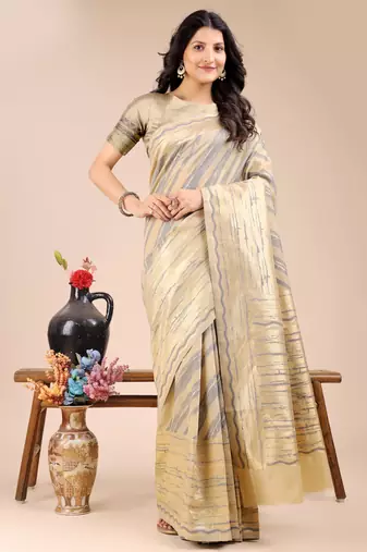 cream cotton woven zari work tassel saree
