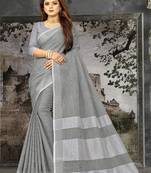 dark grey linen cotton woven zari work tassel saree
