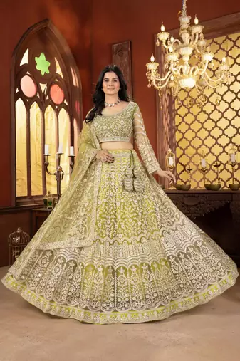 Parrot green Designer Wedding Lehenga Choli for Women