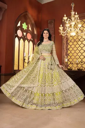 Parrot green Designer Wedding Lehenga Choli for Women