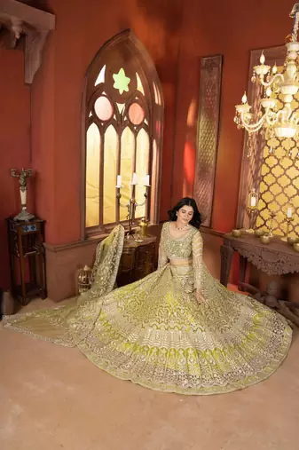 Parrot green Designer Wedding Lehenga Choli for Women