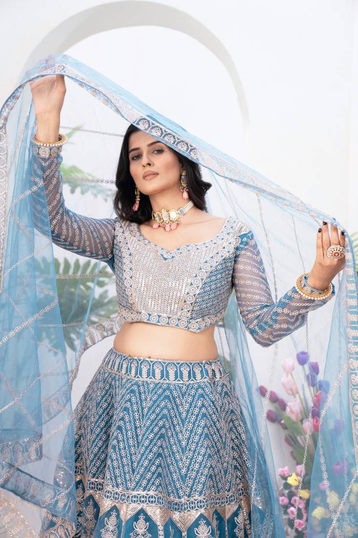 Sky blue Designer Wedding Lehenga Choli for Women