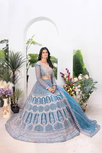 Sky blue Designer Wedding Lehenga Choli for Women