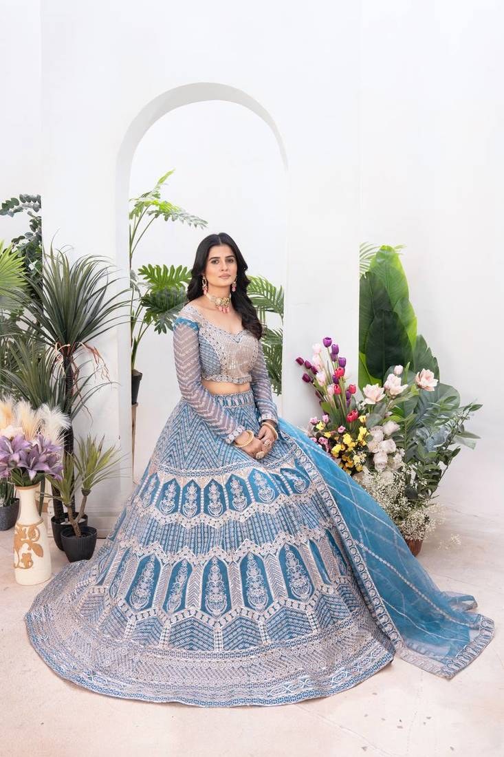 Sky blue Designer Wedding Lehenga Choli for Women
