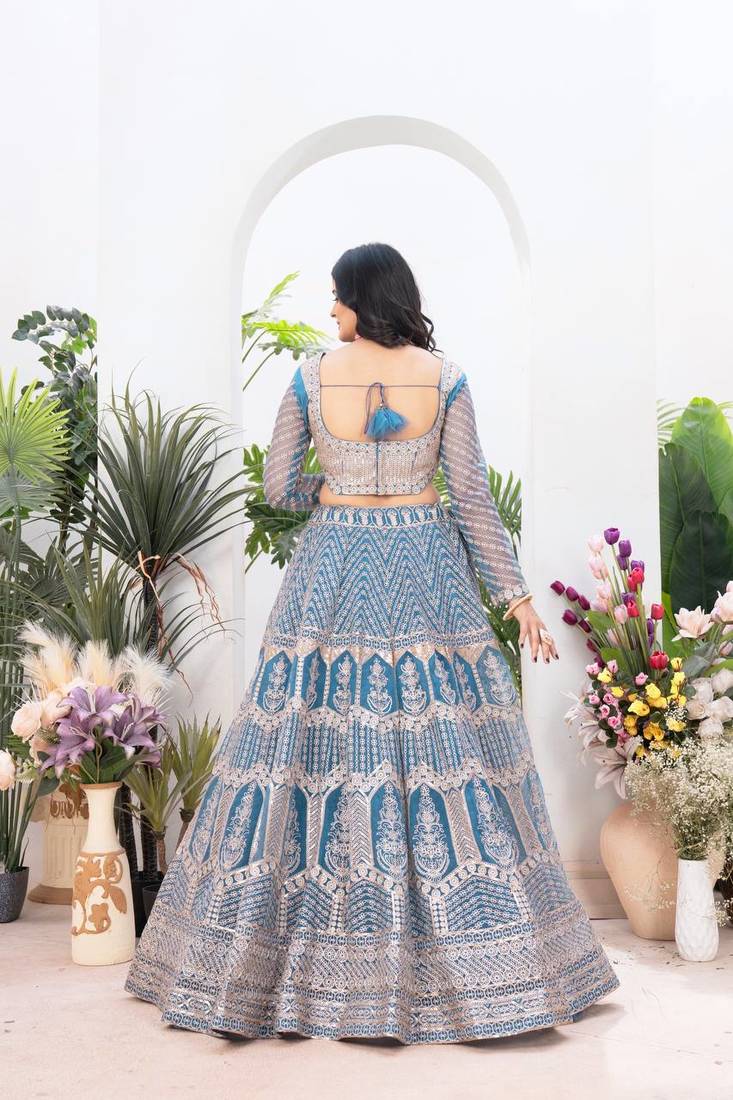 Sky blue Designer Wedding Lehenga Choli for Women