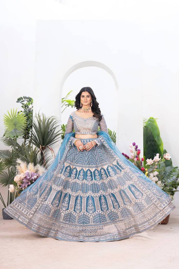 Sky blue Designer Wedding Lehenga Choli for Women