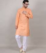 Peach self weaving cotton straight kurta