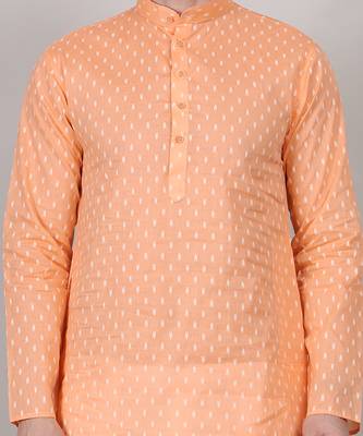 Peach self weaving cotton straight kurta 2