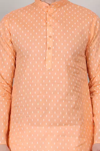 Peach self weaving cotton straight kurta