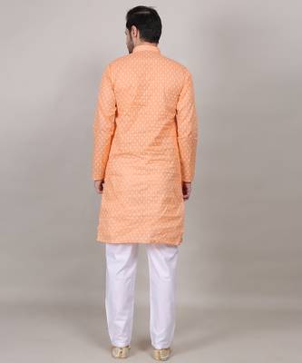 Peach self weaving cotton straight kurta 3