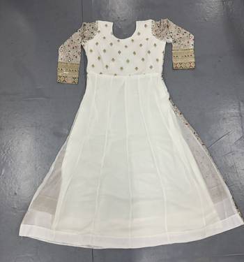 Cream Embroidered Georgette Free Size Stitched Anarkali Salwar Suit 3