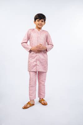 Embroidered petal pink kurta and pant 1