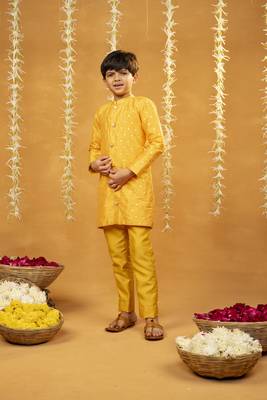 Yellow kurta with golden buti and pant 1