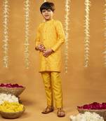 Yellow kurta with golden buti and pant