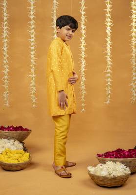 Yellow kurta with golden buti and pant 2