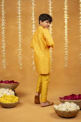 Yellow kurta with golden buti and pant 3