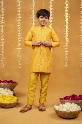 Yellow kurta with golden buti and pant 5