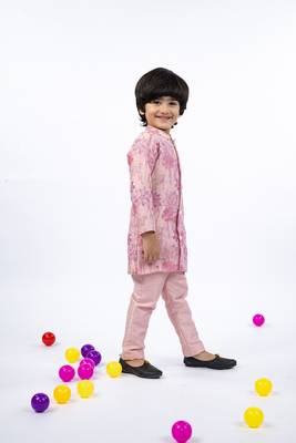 Flower embroidered petal pink kurta and pant 2
