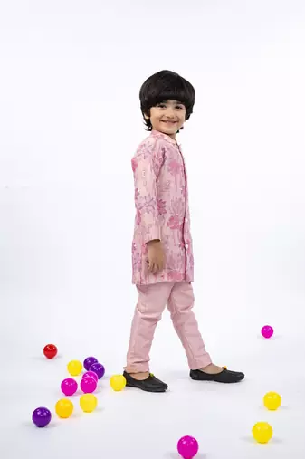 Flower embroidered petal pink kurta and pant