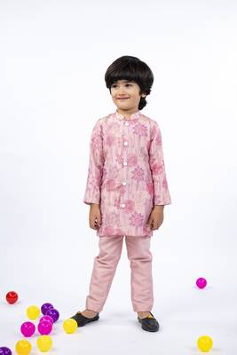 Flower embroidered petal pink kurta and pant 4