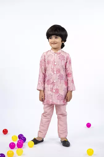 Flower embroidered petal pink kurta and pant