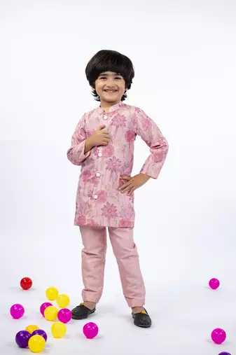 Flower embroidered petal pink kurta and pant