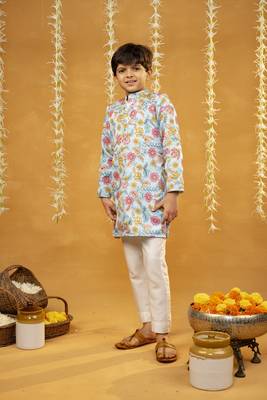 Flower embroidered sky blue kurta and pant 1