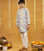 Flower embroidered sky blue kurta and pant