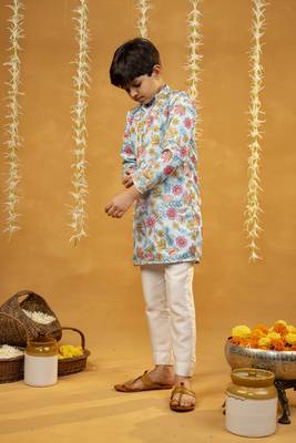 Flower embroidered sky blue kurta and pant 3