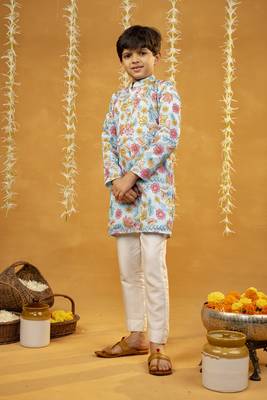 Flower embroidered sky blue kurta and pant 4
