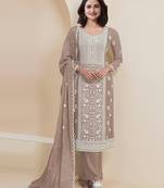 Beige embroidered faux georgette semi-pakistani salwar suit