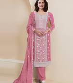 Pink embroidered faux georgette semi-pakistani salwar suit