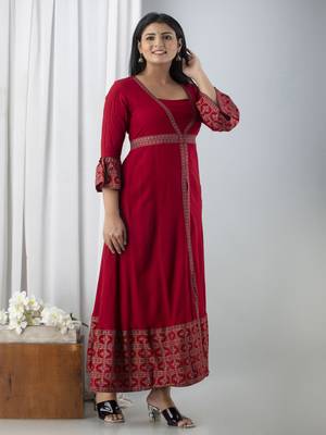 Jaipurite women's frontslit kurti in maroon 3
