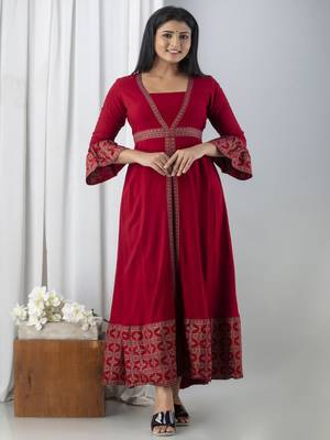 Jaipurite women's frontslit kurti in maroon 4