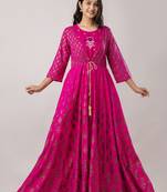 Jaipurite women's embroidered anarkali long magenta kurti in rayon  (  kurti for women, women kurtis, wedding kurtis )