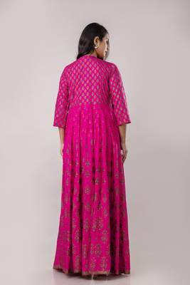 Jaipurite women's embroidered anarkali long magenta kurti in rayon  (  kurti for women, women kurtis, wedding kurtis ) 2