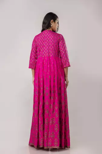 Jaipurite women's embroidered anarkali long magenta kurti in rayon  (  kurti for women, women kurtis, wedding kurtis )