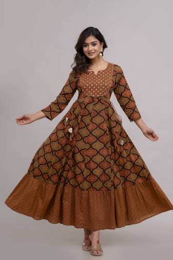 Jaipurite women's embroidered anarkali rayon long kurti in multicolor  (  festive kurti, kurti for women, women kurtis,)