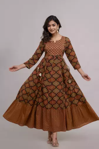 Jaipurite women's embroidered anarkali rayon long kurti in multicolor  (  festive kurti, kurti for women, women kurtis,)