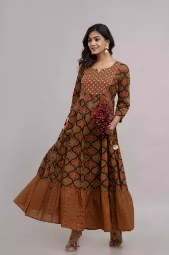 Jaipurite women's embroidered anarkali rayon long kurti in multicolor  (  festive kurti, kurti for women, women kurtis,)