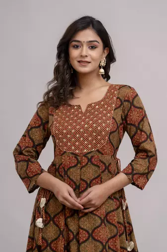 Jaipurite women's embroidered anarkali rayon long kurti in multicolor  (  festive kurti, kurti for women, women kurtis,)